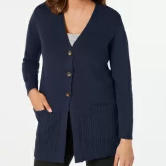 Karen Scott Sweaters - 𝅺karen Scott Mixed Stitch Button Front Cardigan